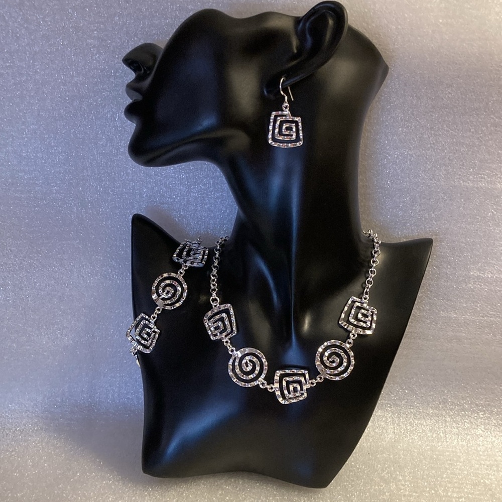 NWOT - 925 Silver Ethnic Style Geometric Swirl Necklace, Earrings & Bracelet Set
